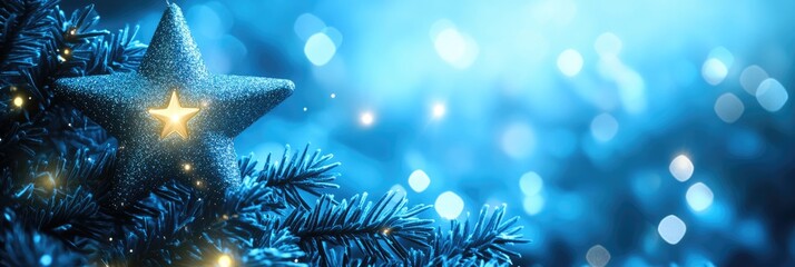 Festive Starlight Magic in Blue. Greeting Card Background for Christmas and New Year