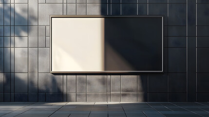 Canvas Print - Black billboard mockup on a black tiled wall with sunlight. 3D Rendering