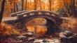 © Nikita - Autumn park scene with a rustic bridge over a stream, colorful fall foliage surrounding it, creating a peaceful and reflective mood.