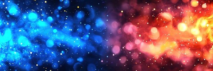 Wall Mural - A blue flame and red flame, with sparks and glowing dust with an abstract magic effect