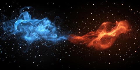 Wall Mural - A blue flame and red flame, with sparks and glowing dust with an abstract magic effect