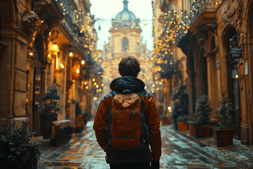 Poster - a person walking through a street and noticing subtle changes that indicate they are in a parallel u
