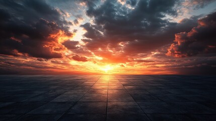 epic sunset. dark dramatic sky horizon with clouds in night landscape
