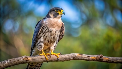 Wall Mural - Peregrine Falcon resting on high tree branch