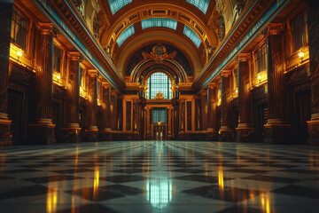 Poster - A deserted stock exchange floor, symbolizing the collapse of trading activities during a financial crash. Concept of business.