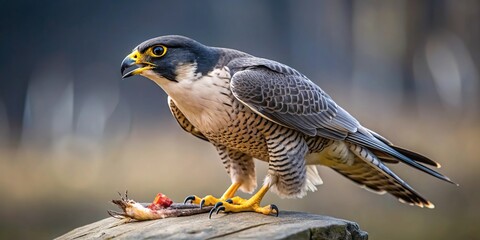 Wall Mural - Photo of Peregrine falcon in Burlington ON capturing prey at a tilted angle