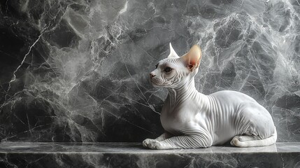 Wall Mural -   White tabby cat perched on edge of brown wooden table