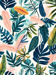 Wall Mural - A colorful array of tropical leaves creates a lively and vibrant pattern, showcasing nature's beauty indoors