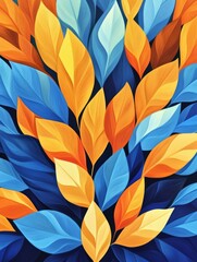 Wall Mural - Bright blue and orange leaves intertwine in a vibrant abstract design, showcasing a captivating color palette and artistic flair