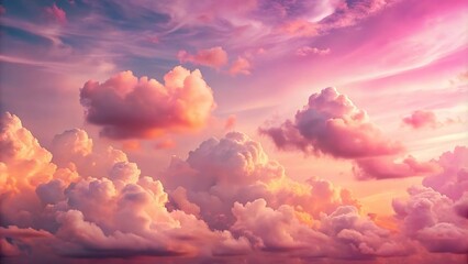 pink sky painting with stunning pink sunset, puffy clouds, and a minimalist background
