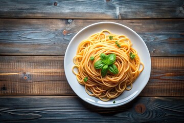 Wall Mural - Plate of spaghetti on table from high angle view