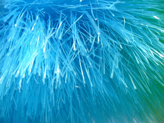 Poster - Abstract blue and green background with artificial hair. Topics: abstraction, close-up, color, calm, shine, texture, surface