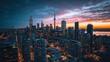 © somneuk - A stunning twilight cityscape of Toronto, showcasing skyscrapers against a vibrant sky with illuminating lights reflecting on the water.