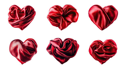 Poster - Abstract Collection of Red Silk Hearts Arranged on a White Background Generative AI