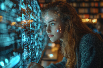 Poster - An AI system tutoring a student, representing the use of artificial intelligence to support personalized learning. Concept of AI in education.