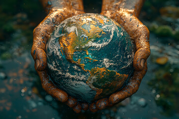 Aufkleber - A world emerging from the hand of a creator, symbolizing the act of creation. Concept of creationism.