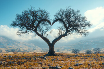 Poster - A tree with branches that form the shape of a heart, symbolizing love and care for the environment. Concept of environmentalism.
