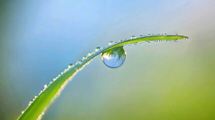 Wall Mural - a blurry image of a droplet on grass with cloudy background