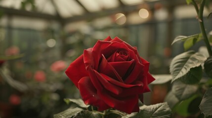 Canvas Print - A Single Red Rose in Bloom