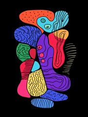 Wall Mural - This artwork features colorful, abstract shapes arranged against a black background, highlighting a playful and creative composition