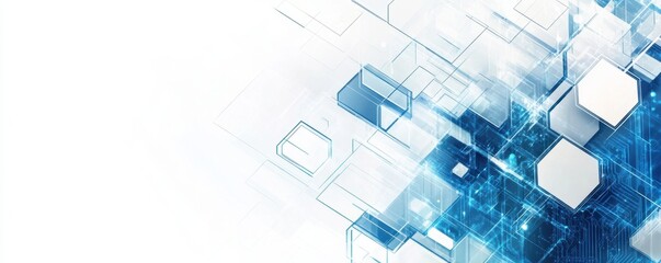 Wall Mural - abstract background with blue and white hexagons illustration of a circuit board or technology patte