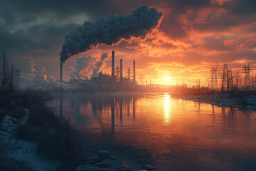 Poster - a power station running out of fuel, illustrating the dependency on finite energy resources. concept