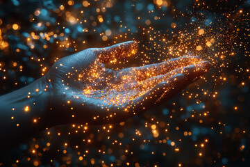Poster - a hand arranging stars in the sky, symbolizing the deliberate design of the universe. concept of cre