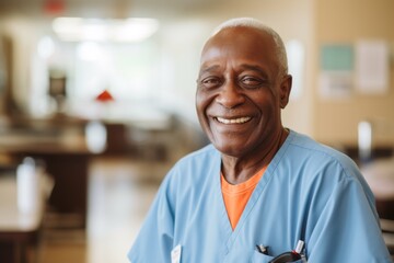 Wall Mural - Portrait of a elderly African American man smiling in nursing home