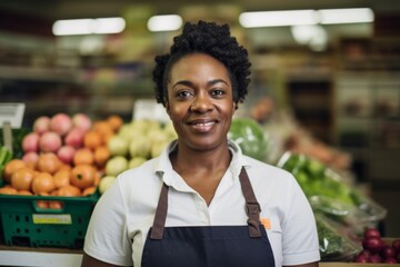 Wall Mural - Portrait of a middle aged African American worker in grocery store