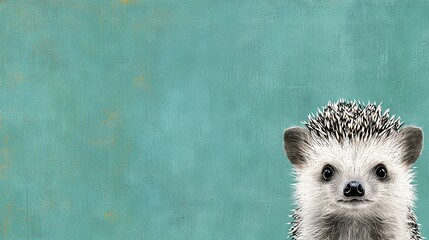 Wall Mural -   A picture of a hedgehog on a green background with a blue wall behind it and a green wall in the foreground