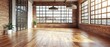 © itykhonova - With wooden flooring and a contemporary brick wall design, this loft-style empty room features wooden flooring and a large window