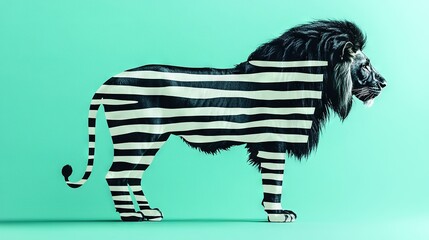 Canvas Print -   A lion with black and white stripes standing in front of a green background