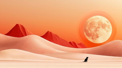 Wall Mural - a person stands amidst a vast desert, surrounded by towering mountains and bathed in the ethereal gl