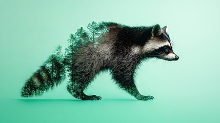 Wall Mural -   Raccoon on green background with blurry image