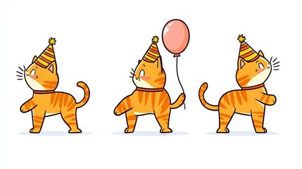 Wall Mural -   A feline wearing a party hat and holding a balloon while another cat wears a party hat on its head