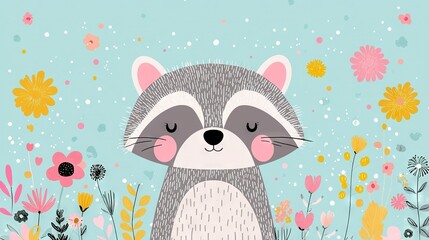 Wall Mural -   A raccoon rests in a field of daisies, its eyes shut