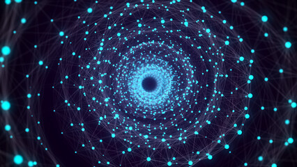 Leinwandbilder - Abstract 3d portal. Circle tunnel or wormhole. Digital background with connected blue dots and lines. 3D rendering.