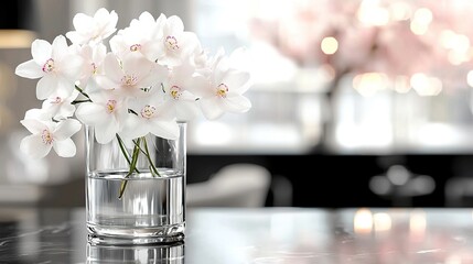 Wall Mural -   A vase brimming with white blooms rests on a table beside one cradling pink and white blossoms