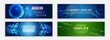 © arthead - Data protection, internet communication, science, big data, cover design set. Sci-fi vector sample concept. High-tech horizontal banner template. Modern banner design with technology element.