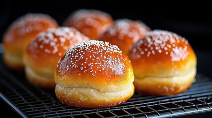 Wall Mural -   Close-up of a rack of buns with powdered sugar sprinkled on top