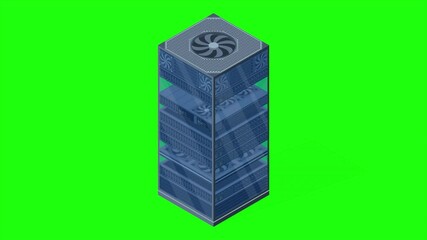 Poster - isometric server animation. server racks. server boxes isolated. network server room. computer netwo