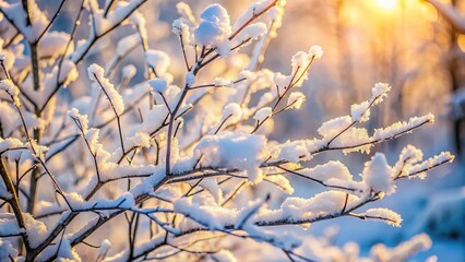 Wall Mural - Snow covered thin branches with shallow depth of field