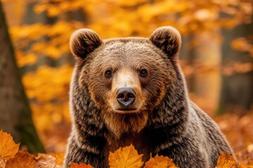 Wall Mural - brown bear posing in the forest during autumn