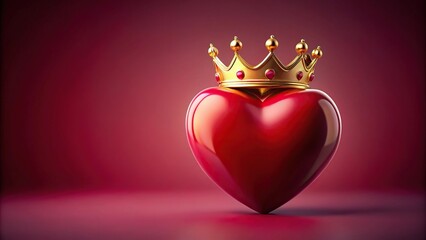 Wall Mural - red heart with golden crown isolated on red and pink background
