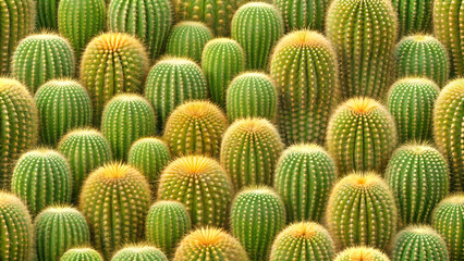 Texture of cacti garden, vibrant and prickly, grouped together in various shapes and sizes