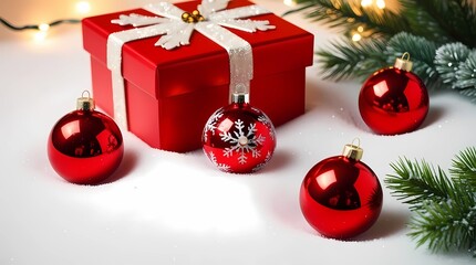 red christmas balls and gift box