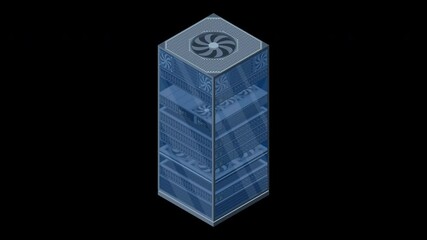 Poster - isometric server animation. server racks. server boxes isolated. network server room. computer netwo