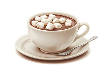 illustration of a cup of hot chocolate with marshmallows, isolated on a white background