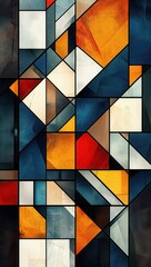 Poster - Abstract geometric background with colorful rectangles and squares forming a modern, artistic pattern in blue, red, and yellow tones