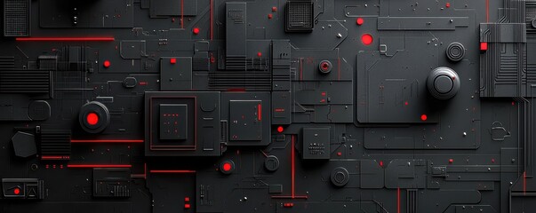 Poster - Abstract black, white, and red geometric background with circles and lines for phone wallpaper